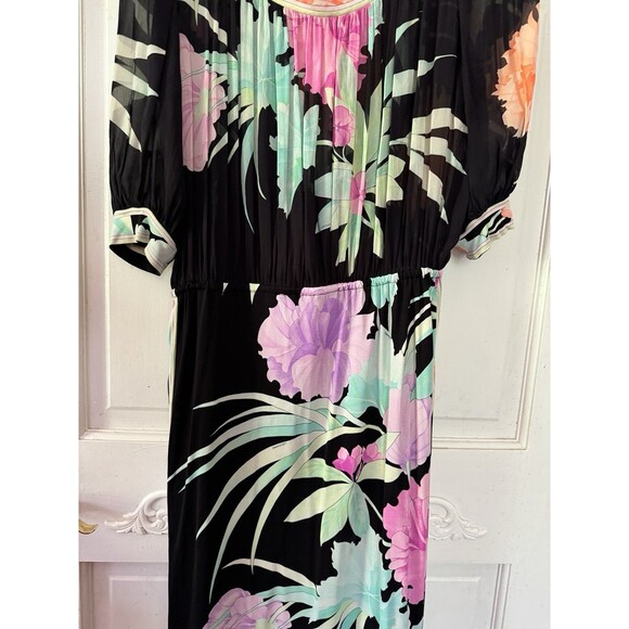 Vintage Leonard Paris Silk Jersey Dress Made in France M/L Floral - Picture 6 of 10